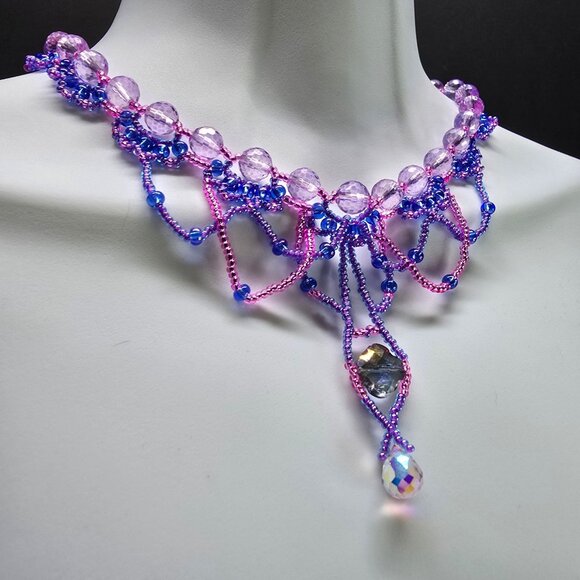 Handmade Jellyfish inspired 925 Sterling Silver Necklace Earring Set Purple/Pink - Picture 3 of 12